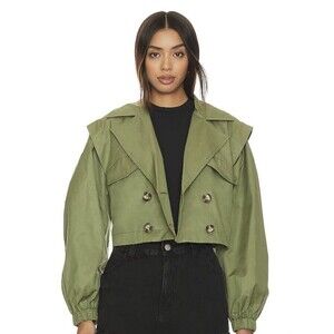Free People Trench Coat Green Looking Glass Loden Preppy Retro Minimalist XL New